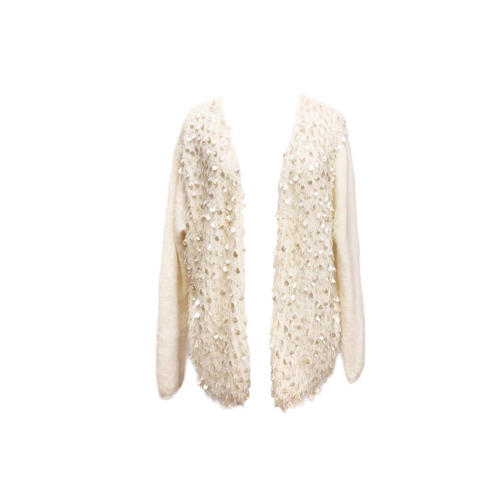 90’s VIE by Victoria Royal Angora Beading Embellished Off-White Cardigan